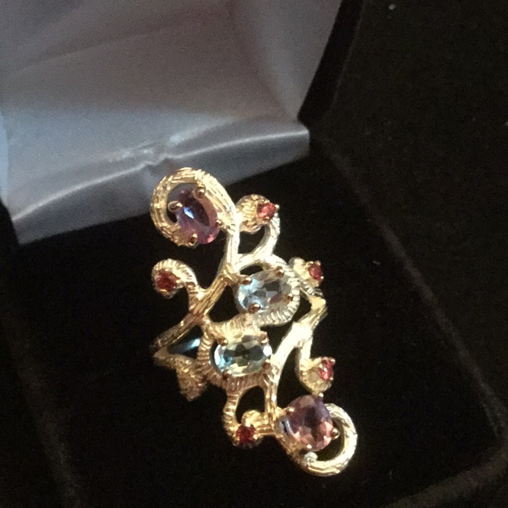 Dramatic Genuine Amethyst & Gemstone Ring - image 4